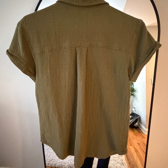 Caslon cotton gauze camp shirt, xsmall, Olive, never worn - Picture 3 of 6